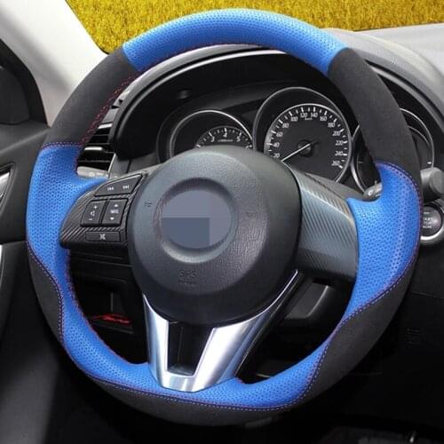 Car Steering Wheel Cover Genuine Leather DIY Hand-Stitched Steering Wheel Cover For Mazda 3 CX-3 2016 Mazda CX-5 CX5 Atenza 2014