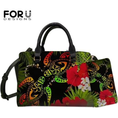 FORUDESIGNS Hawaii Couple Turtle Hibiscus Tropical Printed Leather Womens Handbags Casual Female Clutch Shoulder Sac Tote Bolsa