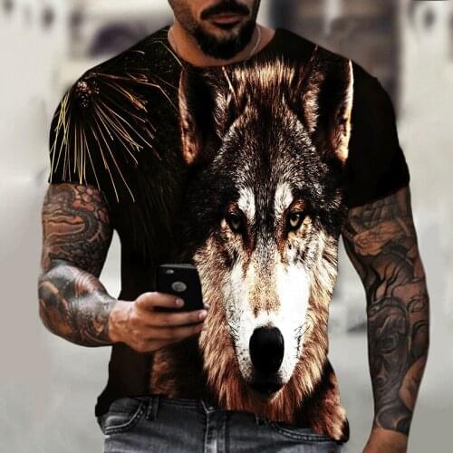 Mens fashion T-shirt men 2021 latest 6XL wolf 3D printing animal cool and funny short-sleeved summer top casual brand clothing