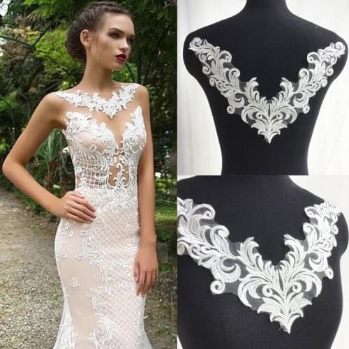 1 PCS NEW Ivory Wedding Cotton Lace Big Embroidery Wedding Dress Applique DIY Bridal Headdress