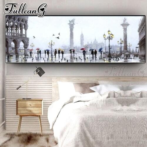 FULLCANG rainy day romantic harbour scenery 5d diy diamond painting large full embroidery mosaic needlework home decor FC1958