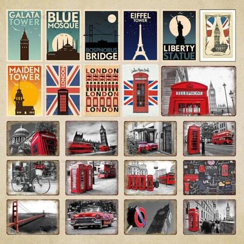 London City Metal Poster Eiffel Tower Metal Sign Vintage Living Room Club Cafe Bar Home Wall Art Decor Iron Painting 20X30Cm