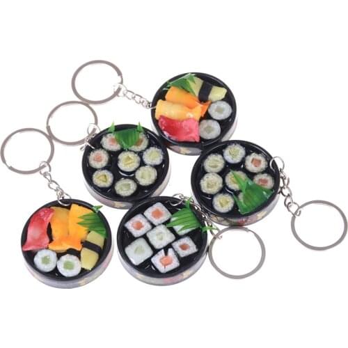 Fashion Plastic Food Keychain Toys Simulation sushi plate model key ring Box Gift Key Chain Unisex Random Styles Key Rings