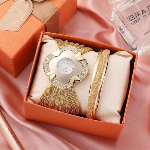 Fashion simple Bracelet Watch 2-piece set bright diamond butterfly net with quartz watch alloy bracelet gift box
