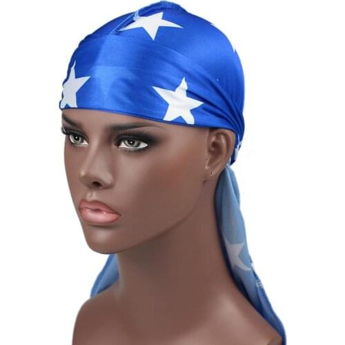Star Mens Durag Hip-Hop Bandanna Cap Rapper Floral Turban Hat Elastic Headband Women Chemo Cap Silky Du-rag Silky Pirate Hat