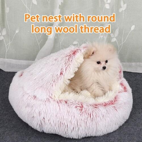 Soft Long Plush Round Cat Bed Cat Warm House Pet Dog Bed For Small Dogs Cat Nest 2 In 1 Pet Bed Cushion Sleeping Sofa