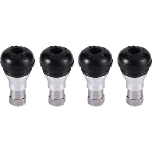 Set of 4 New Black Car Motorcycle Chrome Alloy Tubeless Rubber Wheel Tire Valve Stems Complete TR412ac Chrome Caps