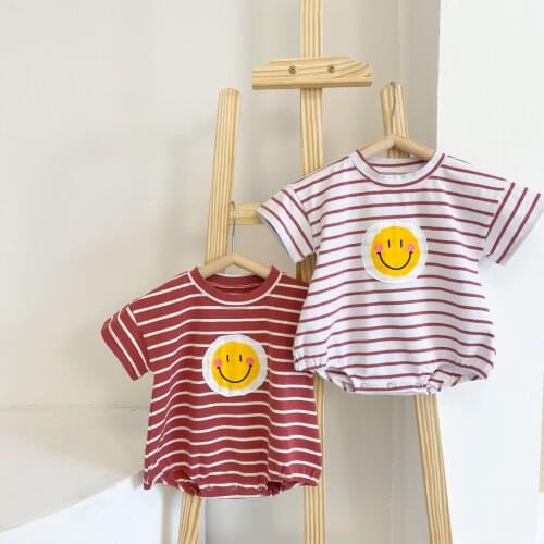 Newborn Baby Clothes Striped Romper Summer 2021 Baby Boy One-piece Clothes Cotton Smiley Face Toddler Girl Onesies Outfits