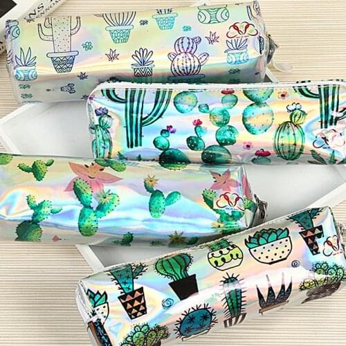 Popular Iridescent Creative New Pencil Bag Cartoon Pencil Case Cactus Laser Printing Environmentally Friendly Pencil Pouch