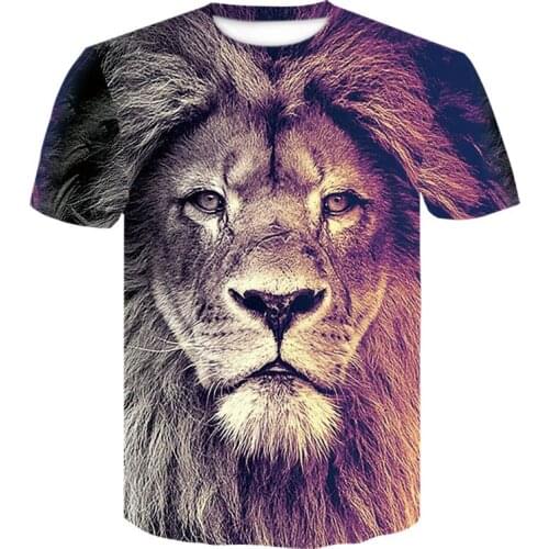 Casual short-sleeved mens summer tight T-shirt animal print half-sleeved trend T-shirt 2020 lions head personality T-shirt