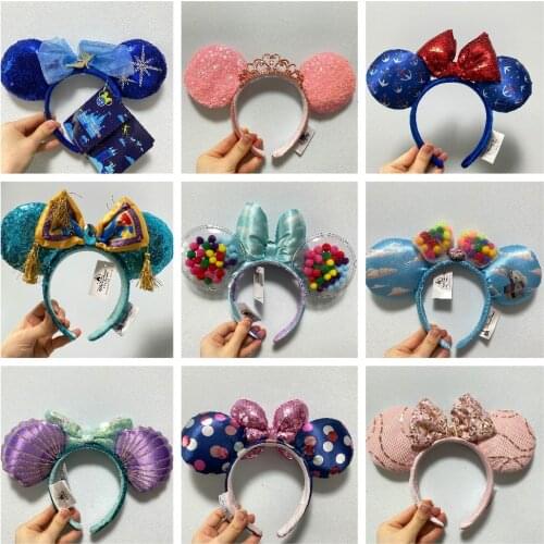 2021 Disney Mickey Ears Headband Sequin Bows EARS COSTUME Headband Peter Pan Headdress Cosplay Plush Adult/Kids Headband Gift
