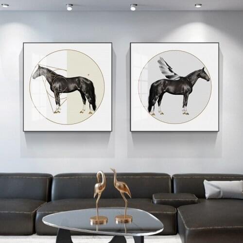 Simple and modern Nordic golden steed porch sitting room study mural poster prints canvas decorative picture