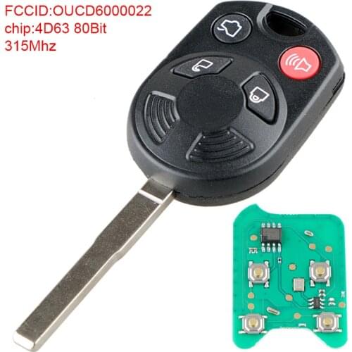 Remote Car Key 315Mhz 4 Buttons Remote Key Fob with 4D63 80Bit Chip OUCD6000022 Fit for Ford Focus 2013 2012 2014 2015 2016