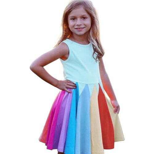 Rainbow Patchwork Summer Dress 2020 For Girls Cotton Clothes Sleeveless Casual Comfortable Clothing For Children 2 3 4 5 6 Year