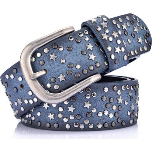 Hongmioo Unisex Punk Belt Fashion Womens Pu Leather Belt And Pigskin Leather 100cm Rivet Belts