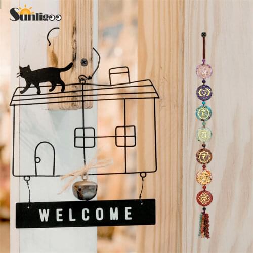 Sunligoo 7 Chakra Symbols Round Resin Chip Stones Tassel Spiritual Meditation Window Feng Shui Car Home Wall Hanging Ornament
