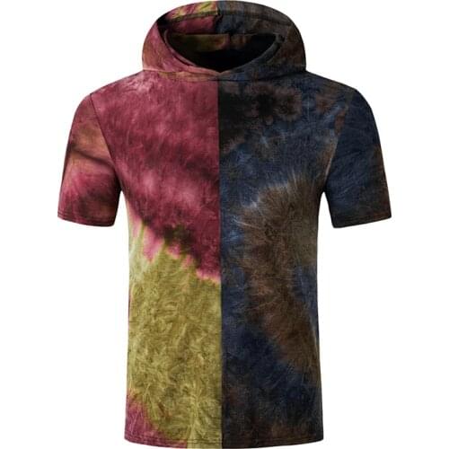 Tie Dye Hoodie T Shirt Men 2021 Summer Short Sleeve Mens Hoodies T Shirts Hip Hop Hipster Streetwear Tops Tees Camiseta Hombre