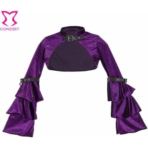 Purple Flannel Flare Sleeve Gothic Jacket Women Victorian Coat Steampunk Clothing Vintage Clothes Medieval Costume Accessories