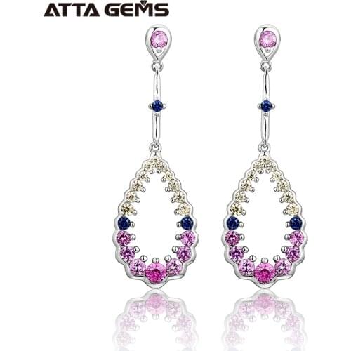 Pink Sapphire Sterling Silver Earring for Women 2020 New Designs S925 for Elegant Lady Created Sapphire Earring Anniverary Gift