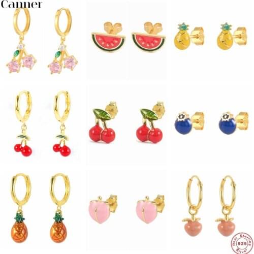 CANNER 925 Sterling Silver Pomegranate Cherry Hoop Earrings French Retro Earrings For Women Jewelry New Ears Prevent Allergy