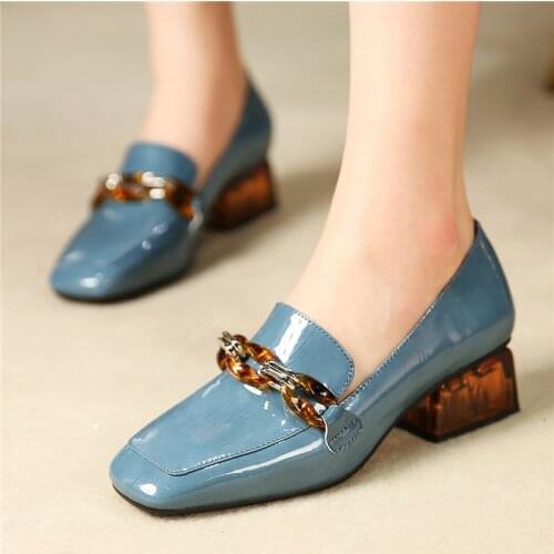 2021 New Fashion Women Pumps Spring Summer Chain High Heels Party Shoes Woman Genuine Leather Female Brand Prom Shoes Loafers