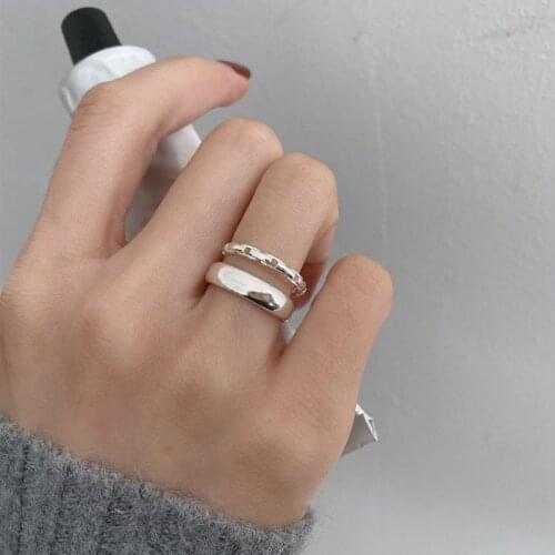 Morivovog 925 Sterling Silver Double Layer Glossy Chain Rings for Women Korea Cold Style Fashion Ring Ladies 2021 Trendy Jewelry