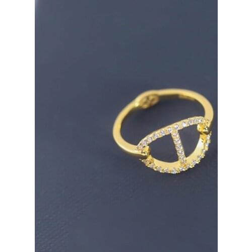 SLJELY Fashion Real 925 Sterling Silver Yellow Gold Color Sailor Chain Link Ring Micro Zirconia Stones Women Fine Brand Jewelry