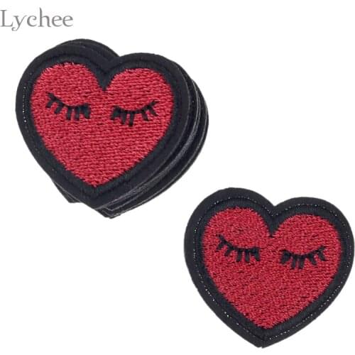 Lychee Life 10pcs Embroidery Heart Eyelash Patches For Clothes Iron On Patches Applique Clothing Decoration