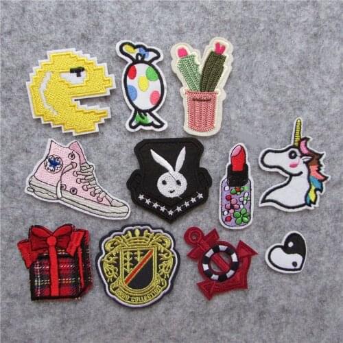 12 kind different loveliness cartoon patter hot melt adhesive applique embroidery patches stripes DIY clothing accessory
