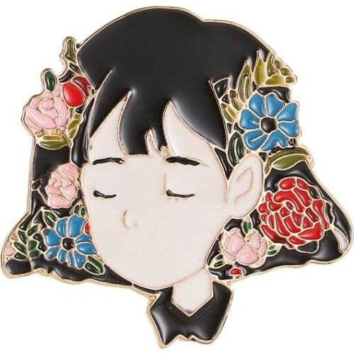 2 Kinds Cartoon Young Girl Face Beautiful Flowers Planets Lovely Brooches For Women