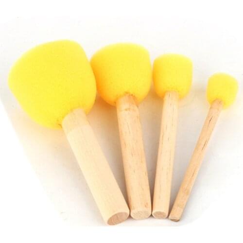 4 Pcs Round Stencil Sponge Wooden Handle Foam Brush Furniture Art Crafts Painting Tool Wooden Handle Seal Sponge Brush