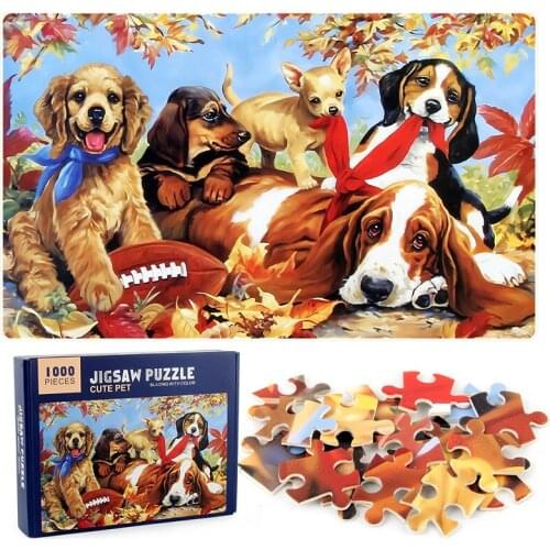 50*70cm Jigsaw Puzzles 1000 Pieces Adorable Dogs Wooden Assembling Puzzles Picture Thicken Puzzles Toys for Adults Kids Games