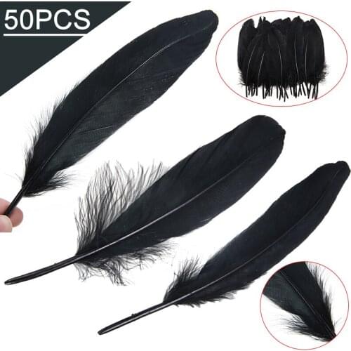 50pcs New Black Nature Large Goose Feathers Decoration 6-8 Inches/15cm To 20cm For Indoor And Outdoor Party Decoration