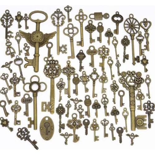 70pcs/lot Mixed Styles 100g/pack Antique Bronze Zinc Alloy Key Charms Pendant For Jewelry Finding