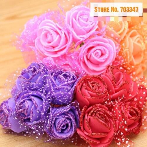 720PCS/lot)3.5cm Scrapbook Artificial Glitter Flower Bouquets For DIY Wedding Party Artificial Foam Rose Flower