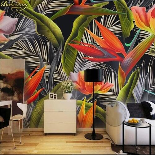 Beibehang Custom wallpaper large mural hand painted tropical rain forest jianglan banana fan beauty banana retro fashion backgro