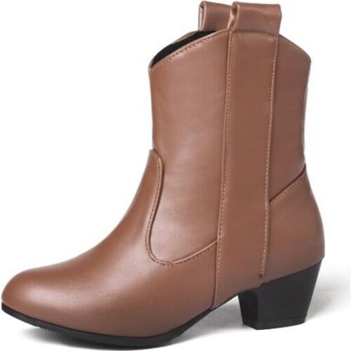 Big Size 11 12 13 14 Round-headed, thick-heeled, middle-heeled sleeve, short plush square-heeled, short-heeled fashion boots