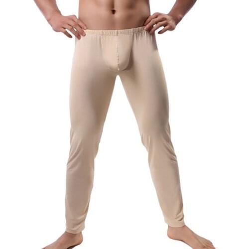 2XL Mens Sleep Bottoms Sexy Erotic Big Pouch Pants Ice Silk Ultra-thin See Through Trousers Gay Legging Lounge Pants Sleepwear