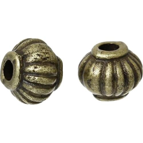 Zinc metal alloy Spacer Beads Pumpkin Antique Bronze About 5mm( 2/8") x 4mm( 1/8"), Hole:Approx 1.3mm, 30 PCs