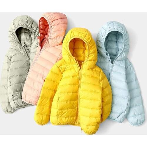 Children Light Down Jacket Boy Girls Hooded White Duck Down Coat Edging Windproof Candy Color Big Kid Korean New Winter Clothing