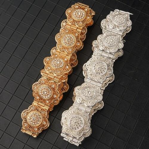 Elegant Round Crystal Floral Waist Chain Metal Belt Vintage European Ladies Wedding Party Wedding Dress Belt