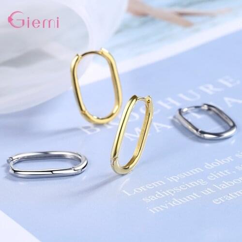 Geometric Simple 925 Sterling Silver Oval Hoop Earrings For Women Minimalist Huggie Earrings Gifts Fine Jewelry Bijoux