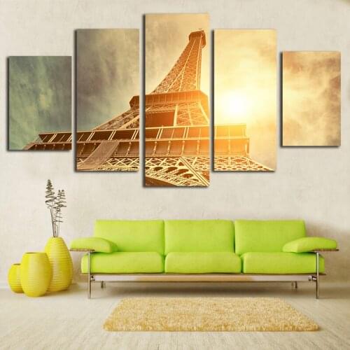 5 Panel Modern Printed The Eiffel Tower Painting Picture Cuadros Decoracion Paintings Canvas Wall Art For Living Room Unframed