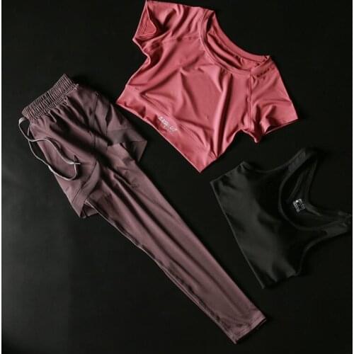 3 pcs/set Yoga Set Women Sport Wear Sport Running Shirt Sports bra Fitness Pants Leggings Tracksuit Gym pants