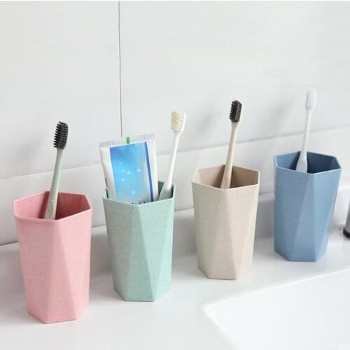 Bathroom Wheat Straw Rhombus Cup Mouthwash Cup Coffee Tea Water Mug Home Travel Solid Color Toothbrush Holder Cup Drinkware Tool