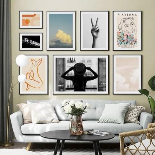 Wall Art Print Canvas Painting Wall Picture for Living Room Decor Matisse Abstract Figure Nordic Vintage Poster Peace Sign Cloud