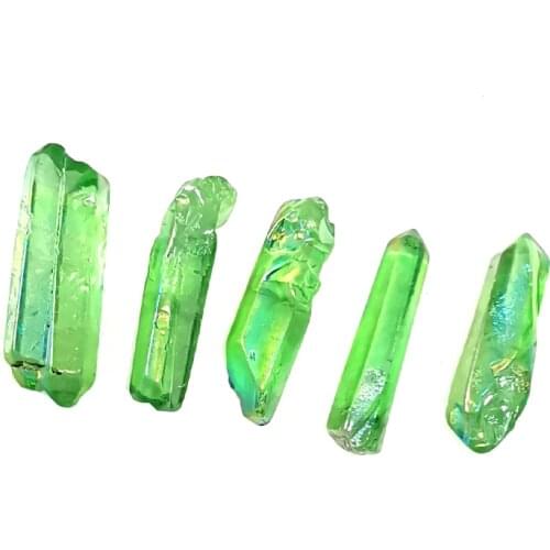 Natural Clear Quartz Electroplated Green Aura Titanium Green Crystal Color-plated Unicuspid Healing Crystal Ornaments Decoration