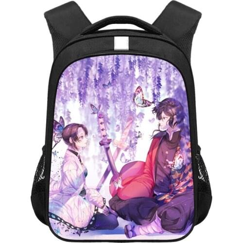 Nylon Anime Demon Slayer Zip Backpack Teenager School Bag Laptop Bag Interior Compartment Cartoon Student New Book Bag Rucksack