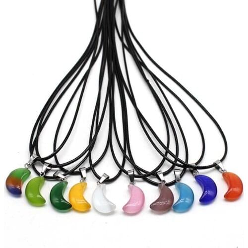 New Arrival 18mm Synthetic Opal Stone Multi-color Moon Shape Crystal Ladies Pendant Necklace Exquisite Small Gift