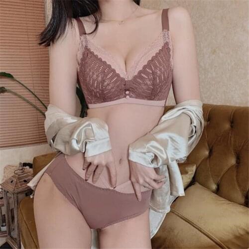 New red Brassiere Deep V Sexy Bra Set Push Up Women Underwear Set Modal 3/4 Cup Bras Wire Free Lace adjustable Lingerie Set